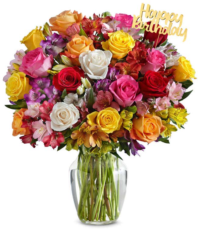 Roses and alstroemeria arranged in assorted colors