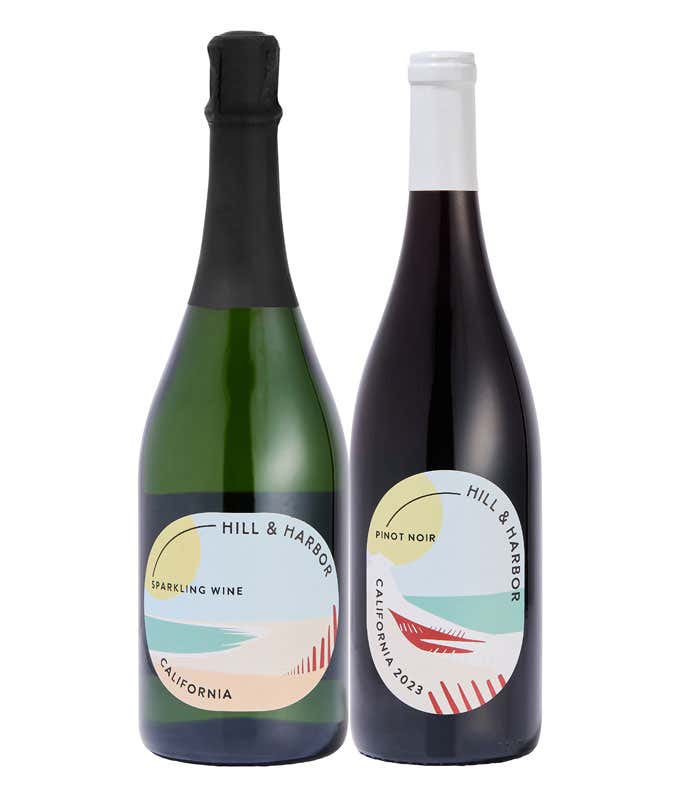 A two pack of Hill & Harbor California wine containing a bottle of Pinot Noir and a bottle of Sparkling Wine.